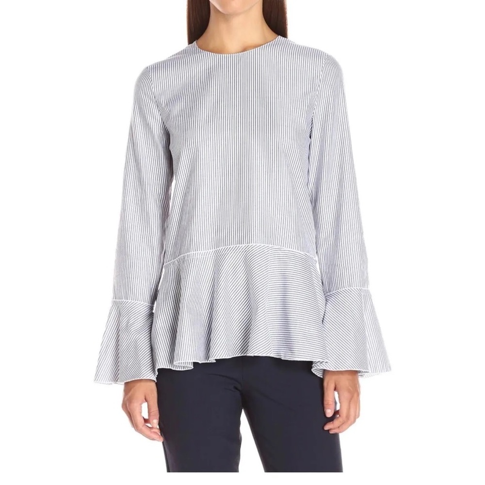 Striped peplum theory cotton shirt